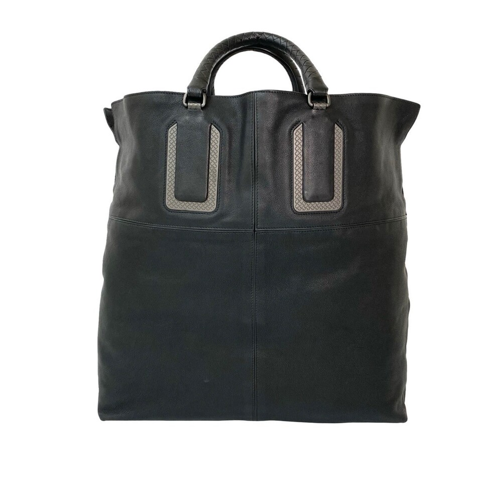 BOTTEGA VENETA Black Leather Intrecciato Tote Bag